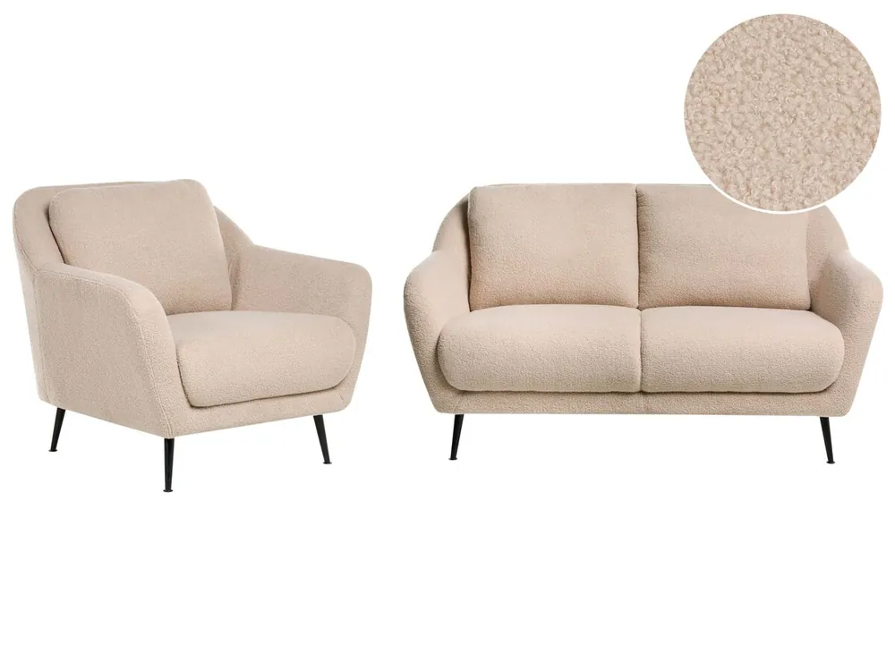 Conjunto de sala de estar 3 plazas EIBY Bouclé Beige - Sofás sillones puffs