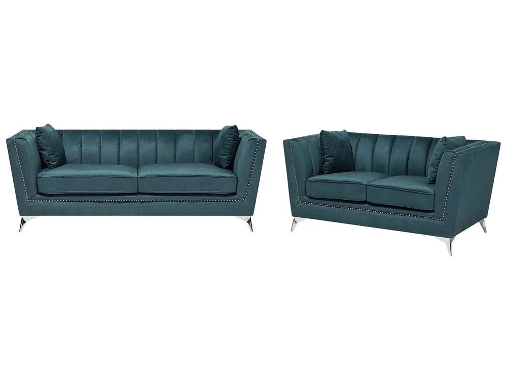 Conjunto de sala de estar GAULA Terciopelo Verde azulado 5 plazas - Sofás sillones puffs