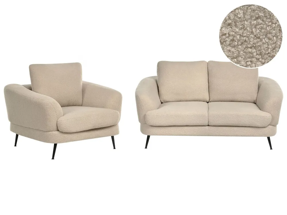 Conjunto de sala de estar 3 plazas KJAER Bouclé Beige claro - Sofás sillones puffs