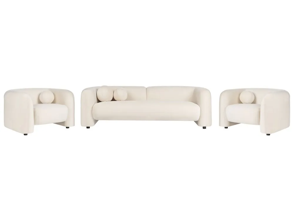 Conjunto de sala de estar LEIREN Terciopelo Blanco crema 5 plazas - Sofás sillones puffs