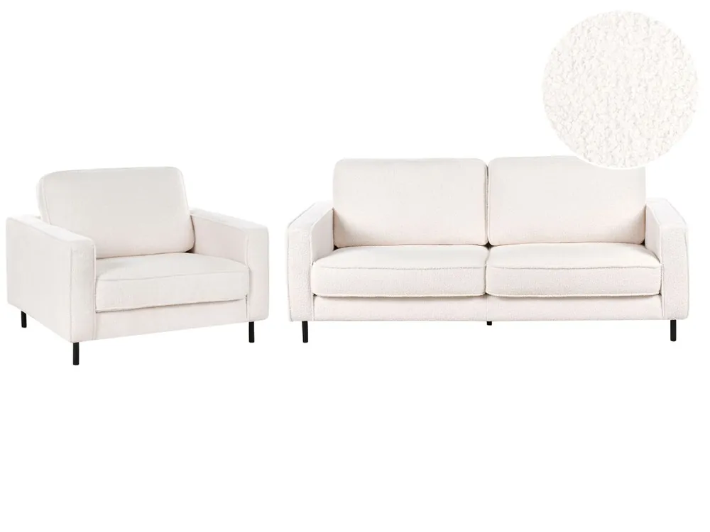 Conjunto de sala de estar SAVALEN Bouclé Blanco 4 plazas - Sofás sillones puffs