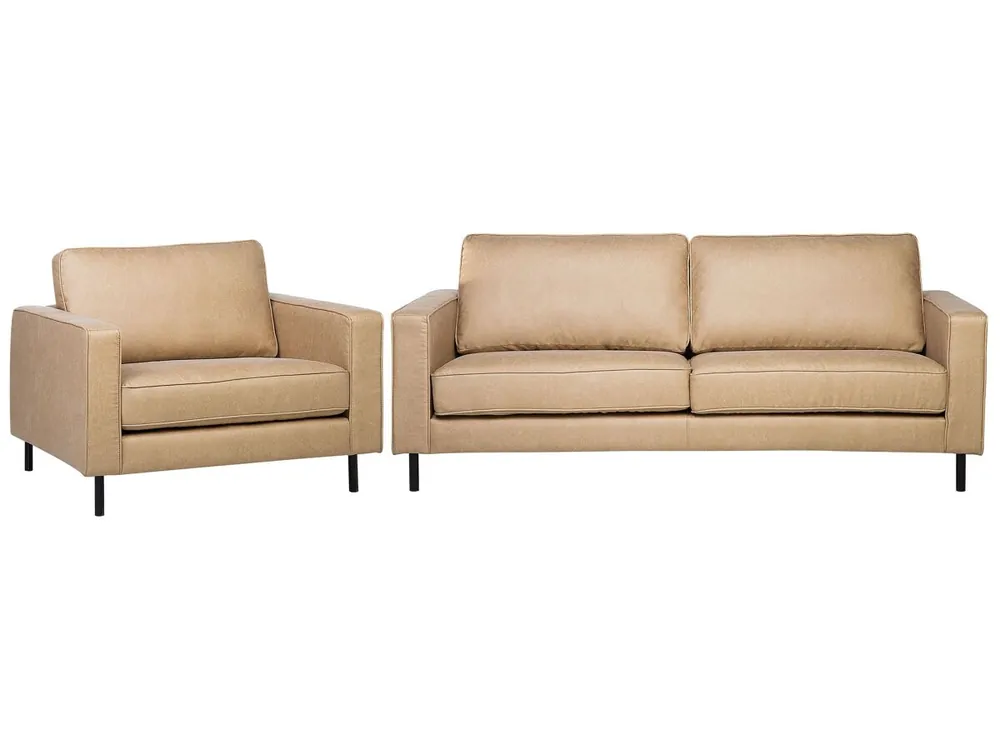Conjunto de sala de estar 3 plazas de piel sintética marrón dorado/negro SAVALEN - Sofás sillones puffs
