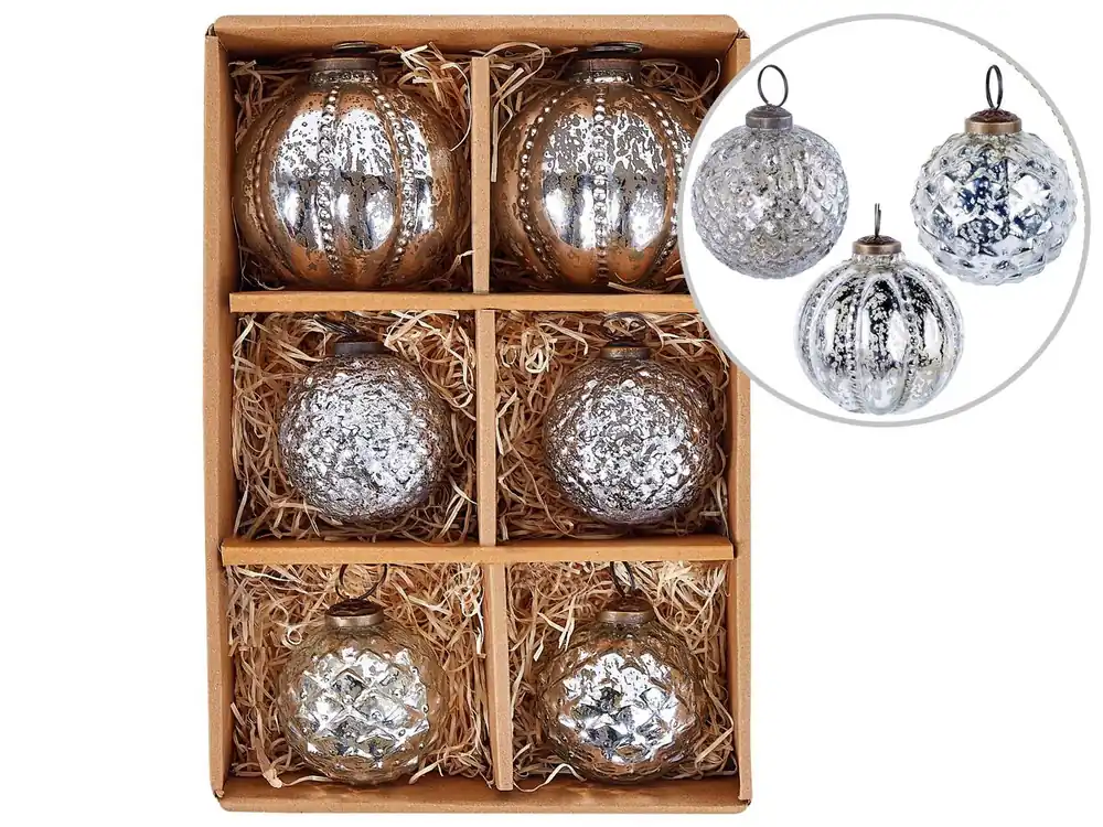 Conjunto de 6 bolas de Navidad ARGENTIN Vidrio Plateado - Decoración