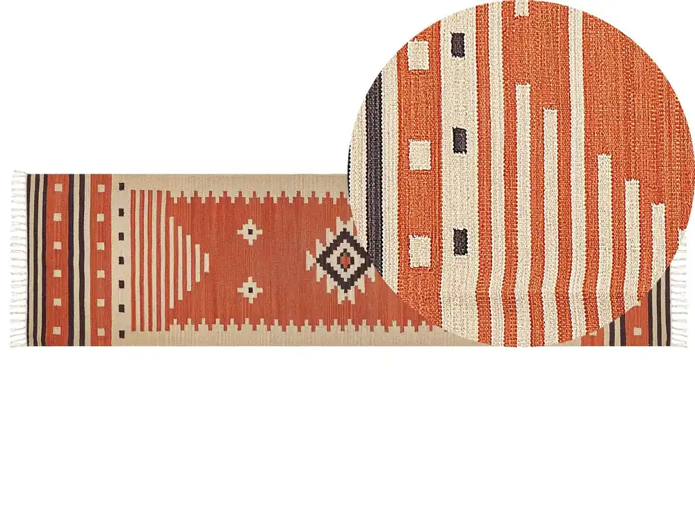 Alfombra GAVAR Naranja 80 x 300 cm Algodón Kilim - Textil