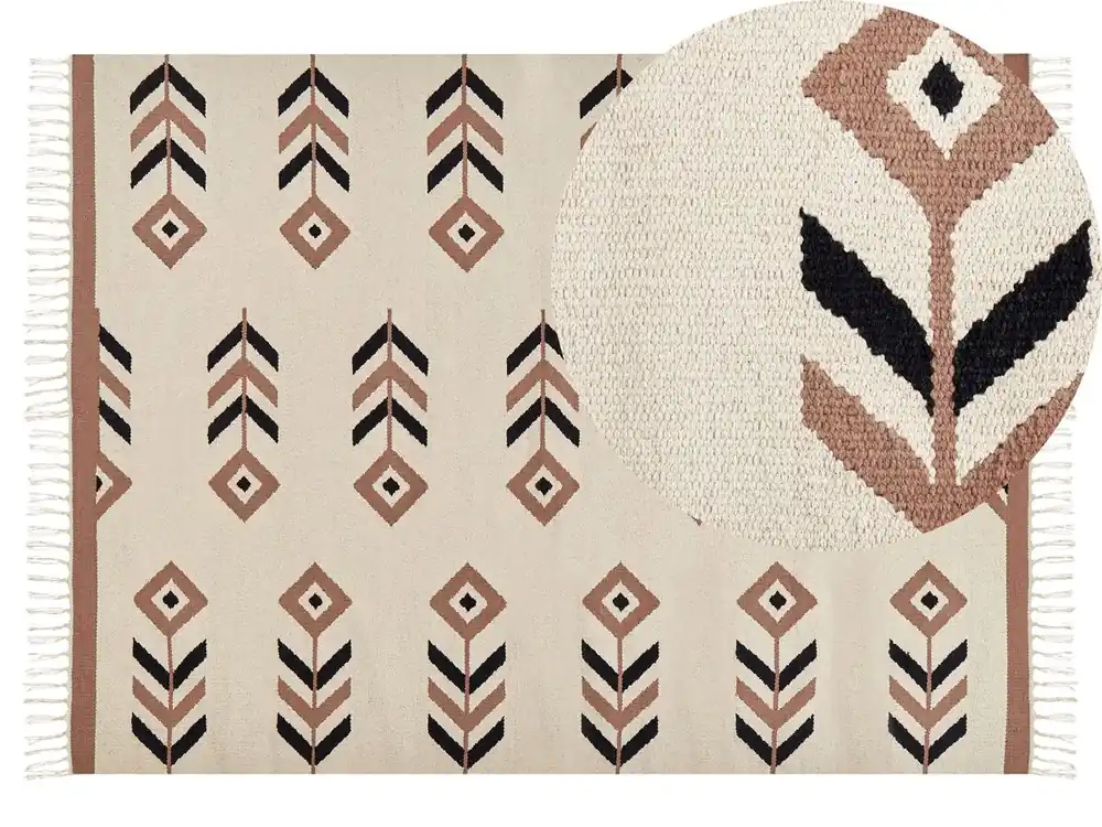 Alfombra NIAVAN Beige 140 x 200 cm Algodón Kilim - Textil