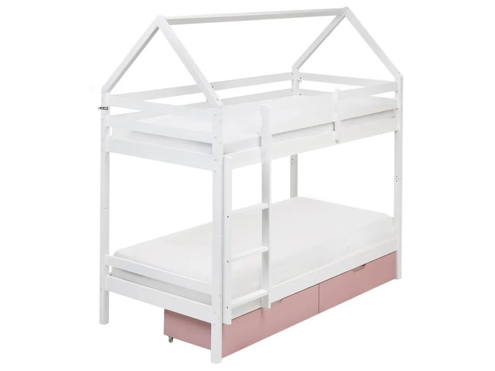 Litera con cajones Casa Madera de pino TERNAS 90 x 200 cm Rosa - Descanso